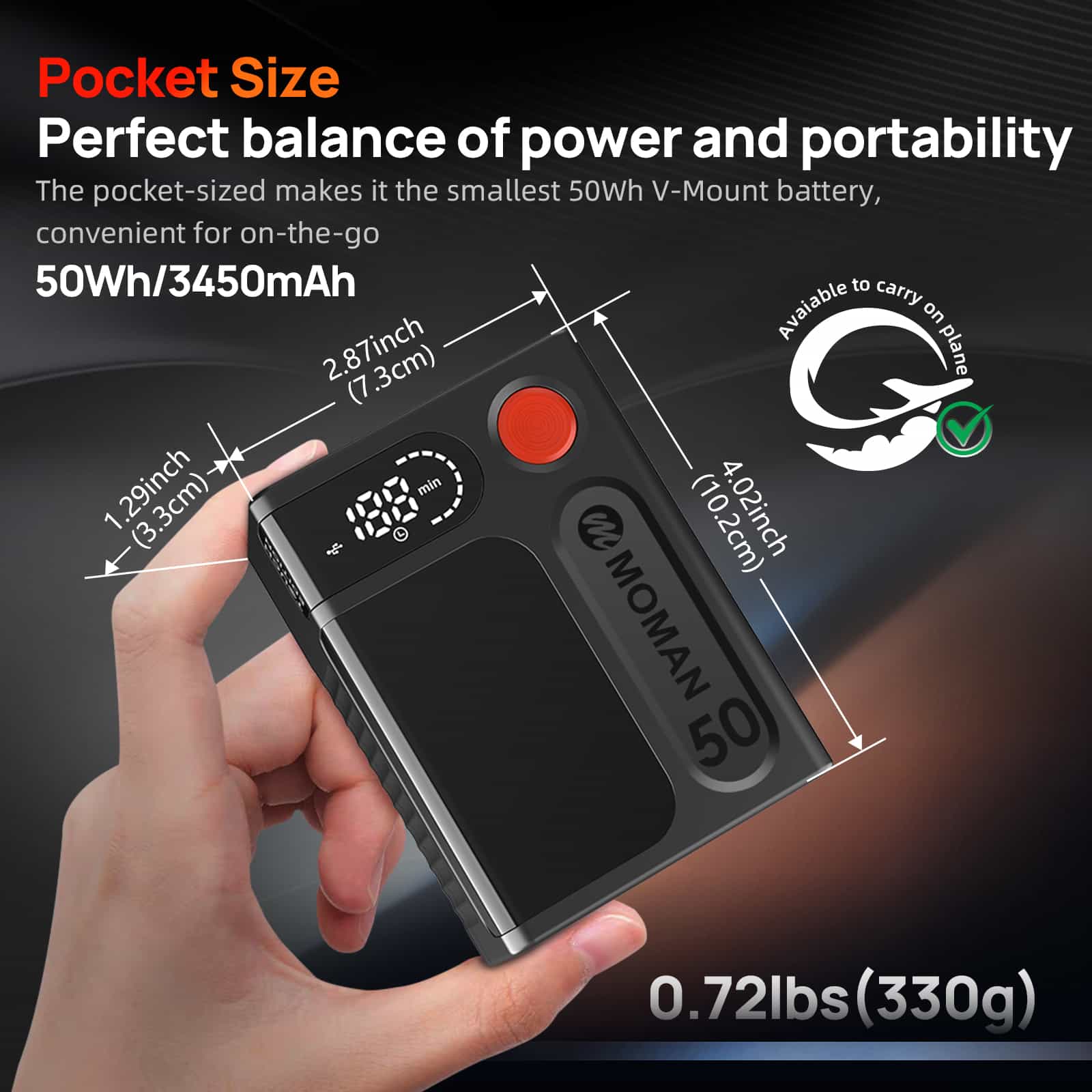 【Extra 20% Off with POBT20】Moman Power 50 Touch 50Wh V Mount Battery with LED Display, D-Tap, USB-A, USB-C, and DC Ports - Image 3