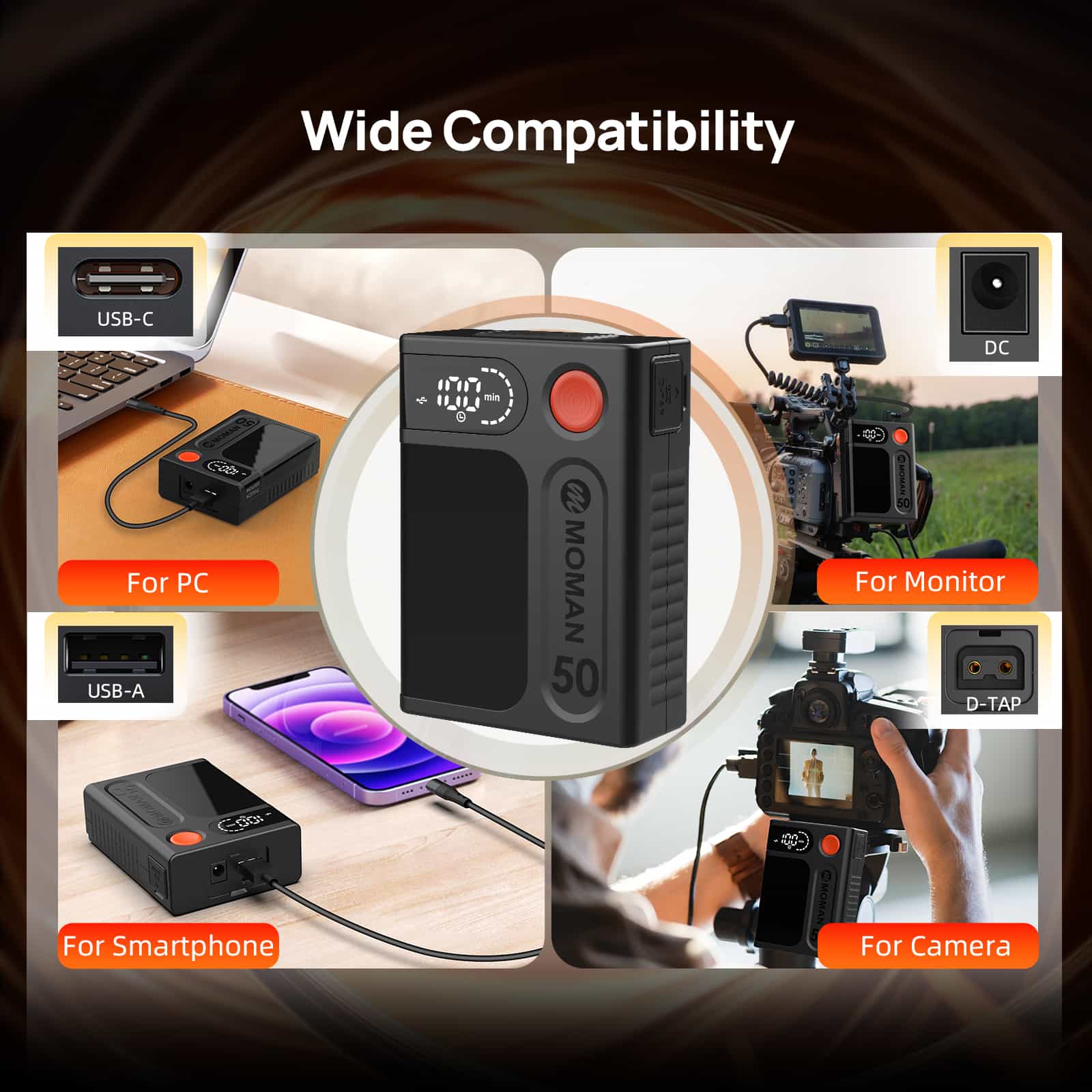 【Extra 20% Off with POBT20】Moman Power 50 Touch 50Wh V Mount Battery with LED Display, D-Tap, USB-A, USB-C, and DC Ports - Image 8