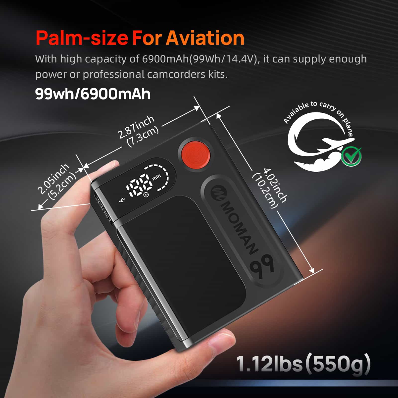 【Extra 20% Off with POBT20】Moman Power 99 Touch 99Wh V-mount Camera Battery with LED Display, D-Tap, DC, USB-A, and USB-C Ports - Image 3