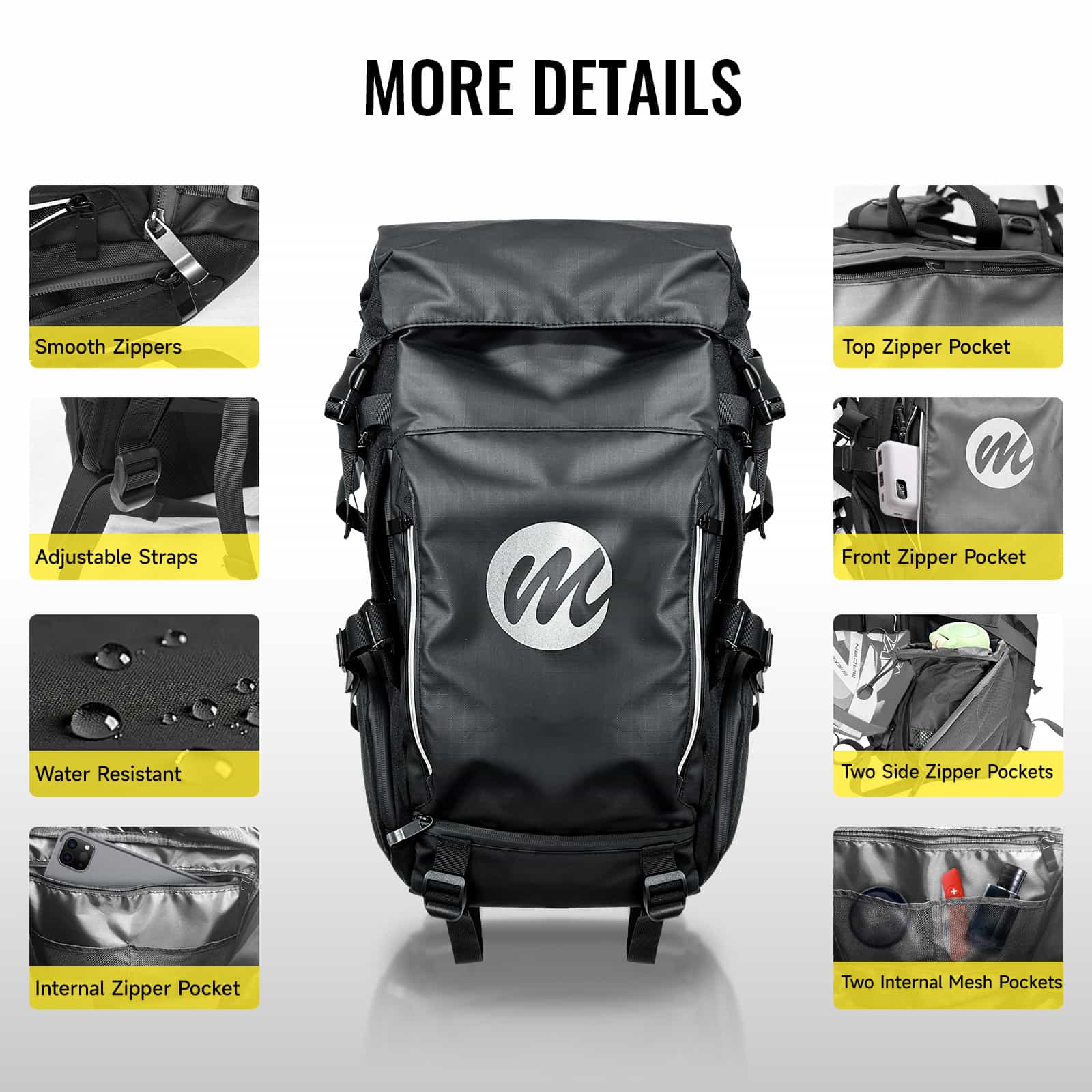Moman BM2 Best Backpack for Motorcycle Riding, Dual Compartment, Multiple Pockets, Waterproof, and Helmet Rain Cover Included - Image 5