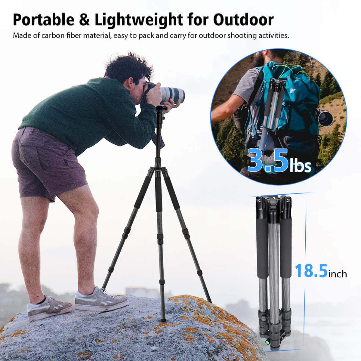 Moman CA70 Best Carbon Fiber Travel Tripod with Central Axis, 15kg Payload - Image 5
