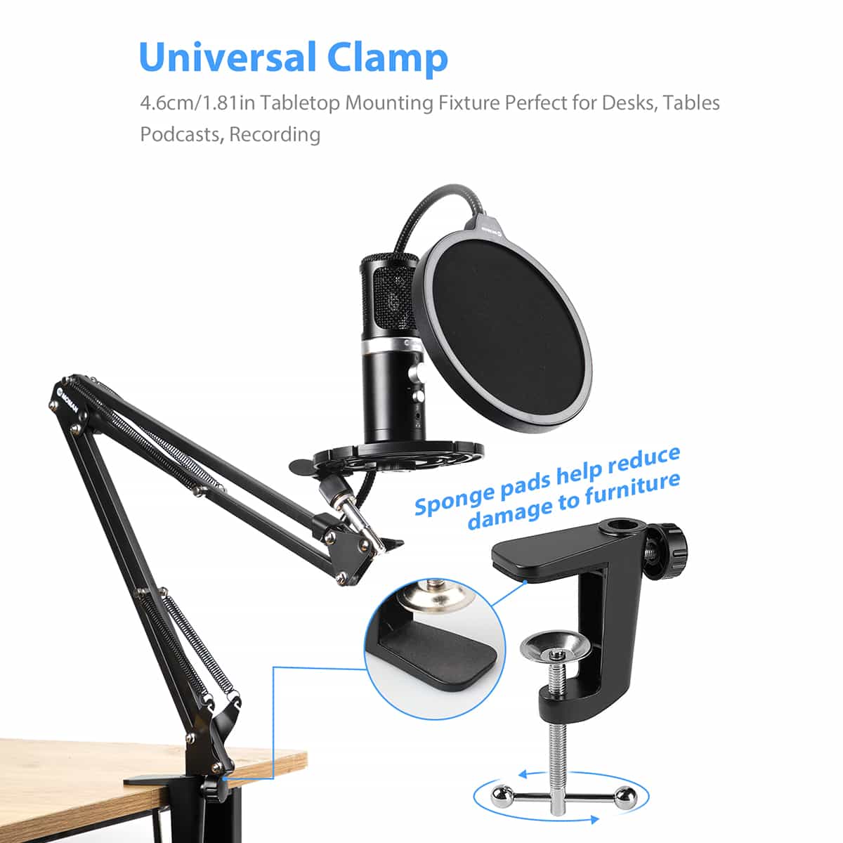 Moman SA33 Microphone Scissor Arm Stand with Pop Filter, Shock Mount, Clamp for Professional Recording - Image 3