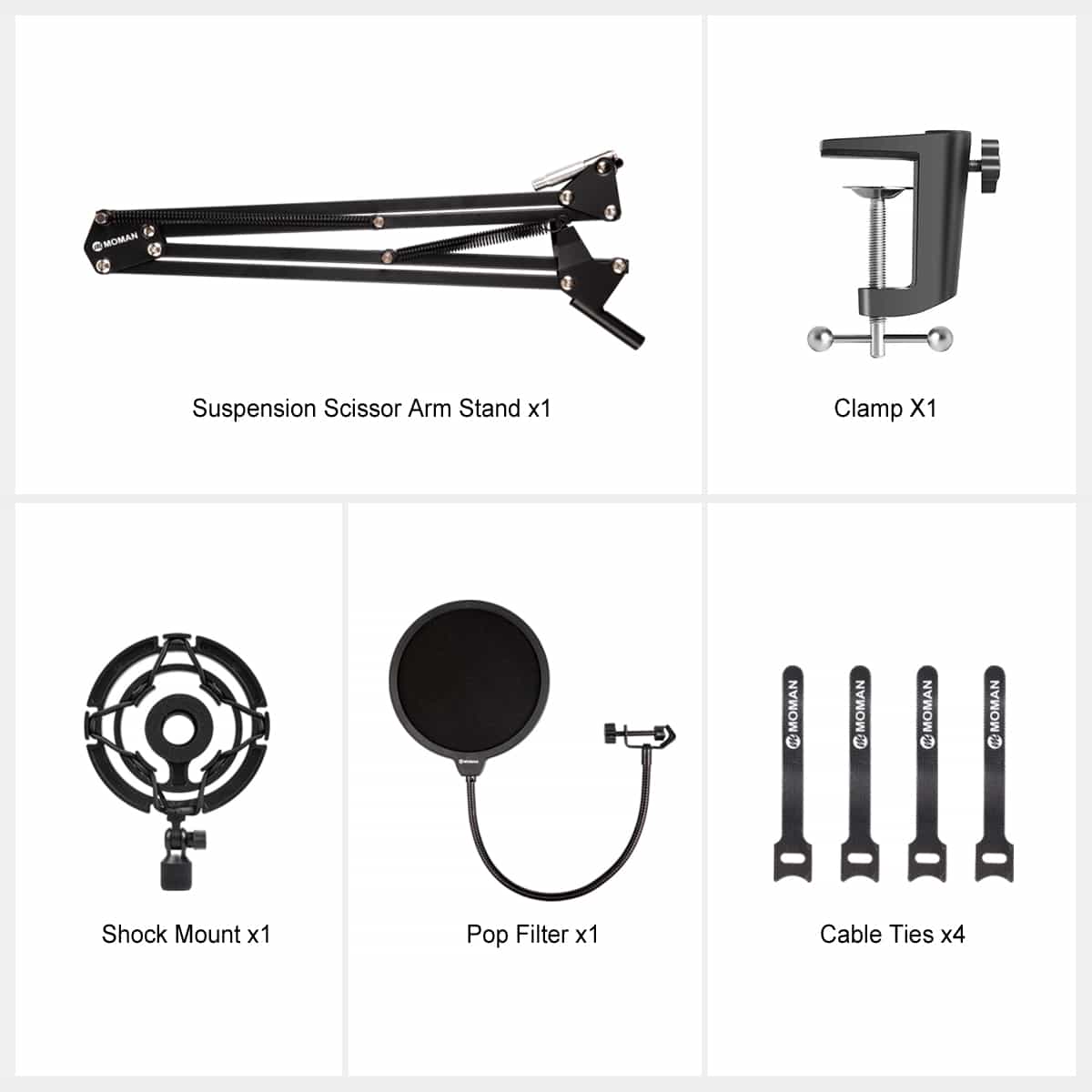 Moman SA33 Microphone Scissor Arm Stand with Pop Filter, Shock Mount, Clamp for Professional Recording - Image 6