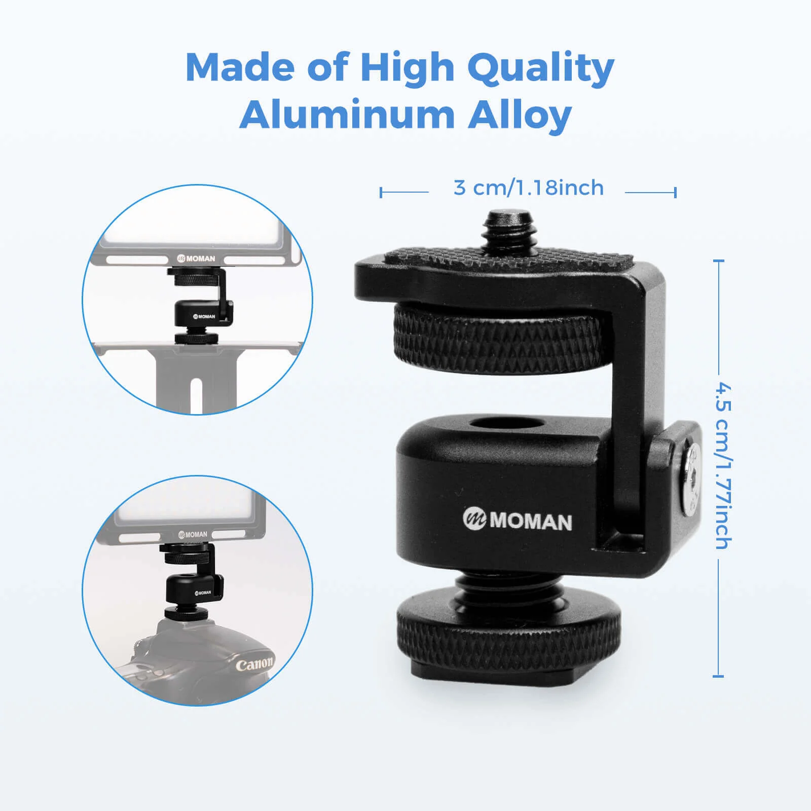 Moman BH02 Mini Tripod Ball Head, 1/4" Cold Shoe Mount for Panel light & Microphone & Monitor - Image 6