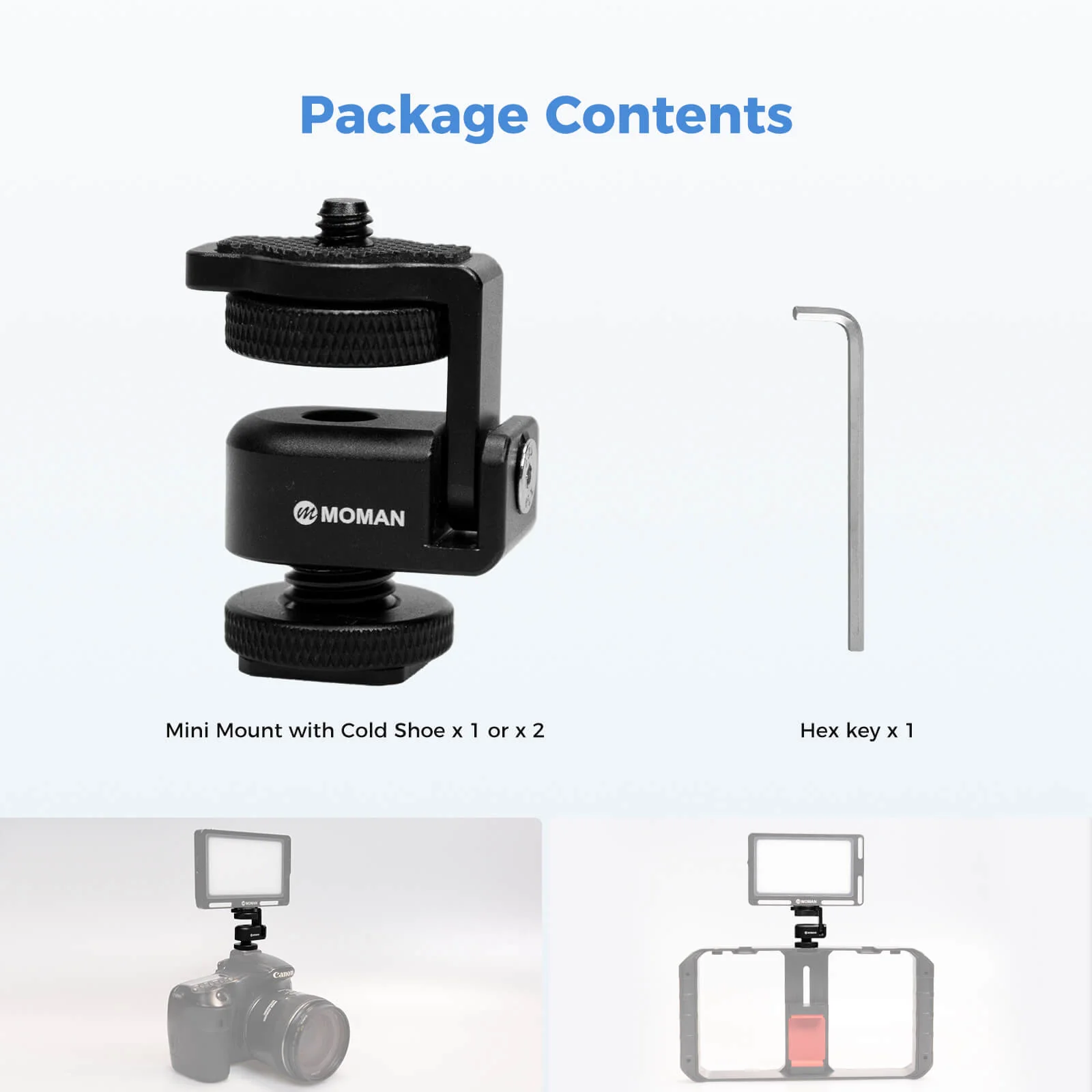 Moman BH02 Mini Tripod Ball Head, 1/4" Cold Shoe Mount for Panel light & Microphone & Monitor - Image 7