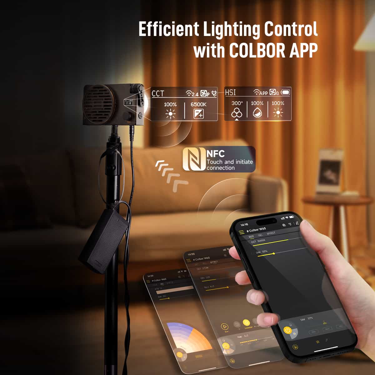 COLBOR W100 Portable Light for Video Shooting, 100W Power, Quiet Cooling System, Phone App Control - Image 6