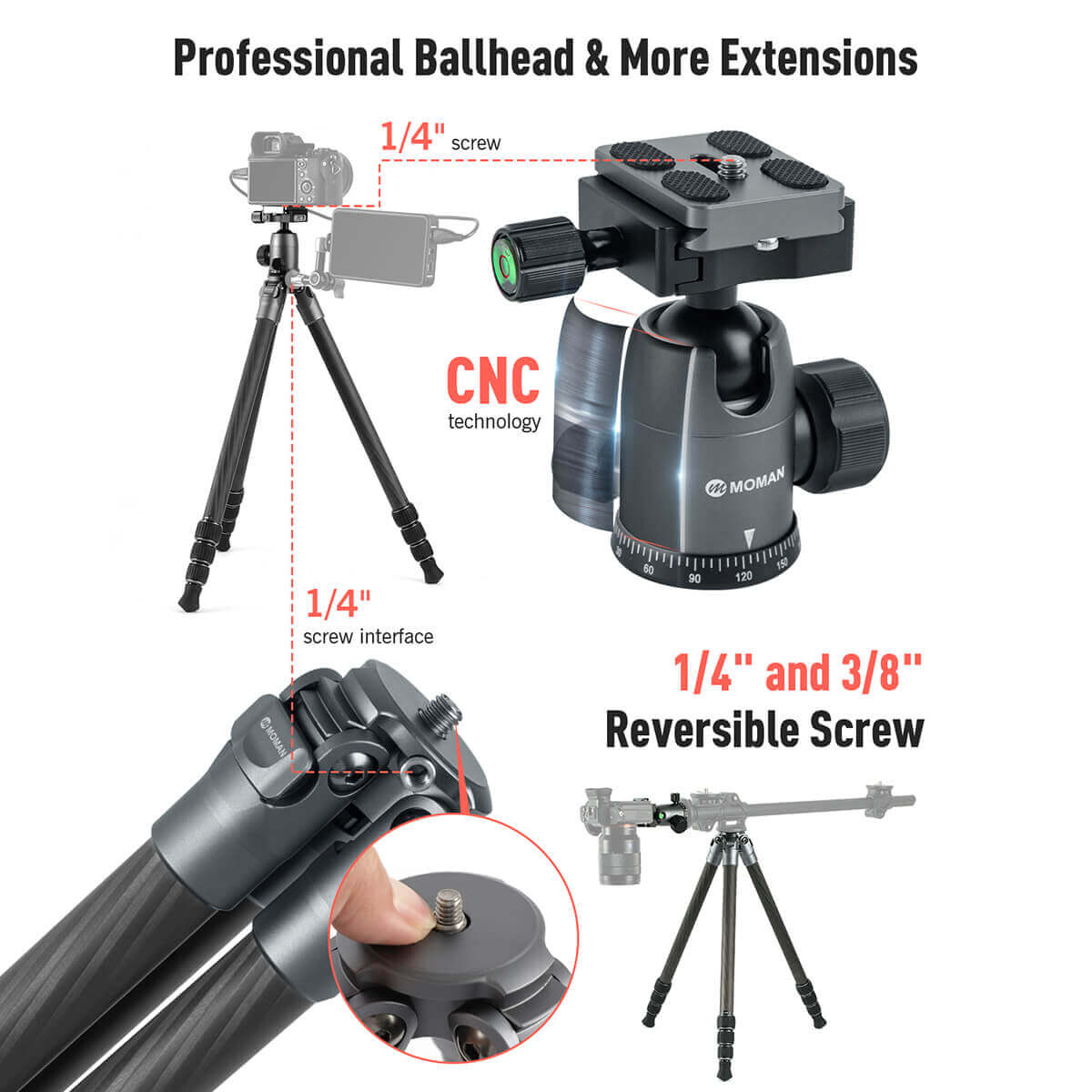 Moman CA50 Tripod for Travel Photography with Ball Head Mount, 10kg Payload - Image 5