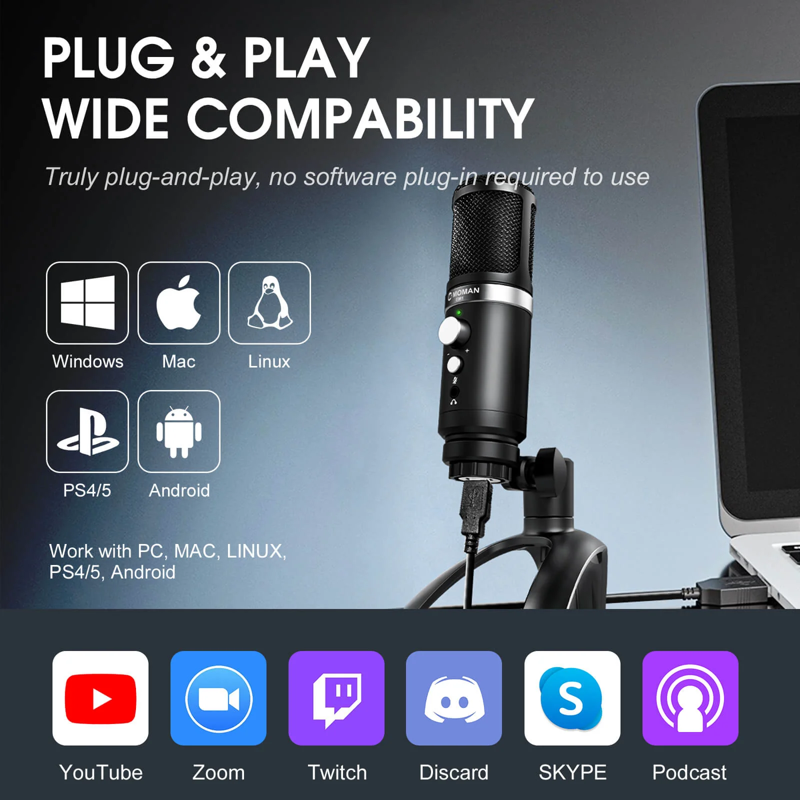 Moman EM1 USB PC Microphone - Image 3